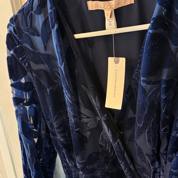 Anthropologie Midnight Navy Velvet Wrap Maxi Dress - Picture 9 of 11